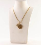 EDWARDIAN 1910 HALF SOVEREIGN (vf) in gold frame as a pendant, on an 18ct GOLD LONG CHAIN, with