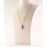 9ct WHITE GOLD CRUCIFIX PENDANT set with eleven tiny circular sapphires centring a tiny diamond,