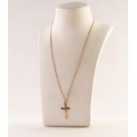 9ct GOLD FINE CHAIN NECKLACE with ring clasp, 16in (40.5cm) long and the 9ct GOLD CROSS PENDANT,