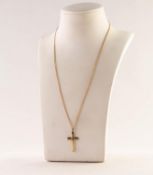 9ct GOLD FINE CHAIN NECKLACE with ring clasp, 16in (40.5cm) long and the 9ct GOLD CROSS PENDANT,