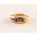 VICTORIAN SPLIT PEARL AND RED PASTE FIVE STONE RING, 18ct gold, hallmarked Chester 1895, 1.39 gms,