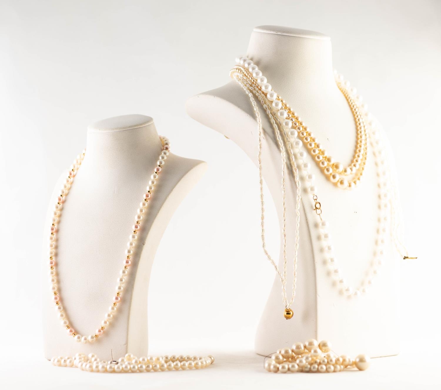 THREE STRAND NECKLACE OF BAROQUE FRESHWATER PEARLS, (clasp faulty); a single strand NECKLACE OF