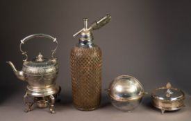 ASPREY?S ELECTROPLATED BUTTER DISH STAND AND COVER, of circular form with wooden pineapple pattern