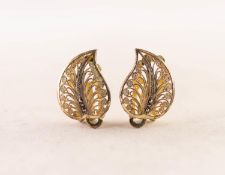 PAIR OF ALICE CAVINESS, GERMAN, STERLING SILVER GILT FILIGREE LEAF PATTERN MARCASITE CLIP