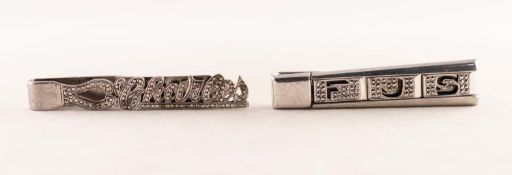 ART DECO K&D PATENT STERLING SILVER AND MARCASITE TIE CLIP personalised with cut-up initials over