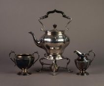 JOSEPH ROGERS AND SONS LTD. ELECTROPLATE TEA KETTLE ON SPIRIT BURNER STAND, of lobated form raised