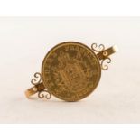 NAPOLEON III (1862) GOLD 20 FRANC COIN, loose mounted in 9ct gold as a brooch, 8.9gms gross