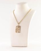 9ct GOLD BELCHER CHAIN NECKLACE with ring clip, 19 3/4in (49cm) long and the 9ct GOLD PIERCED OBLONG