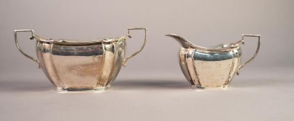 EDWARD VII SILVER TWO HANDLED SUGAR BASIN AND MATCHING MILK JUG BY W.G. KEIGHT & Co, each of rounded
