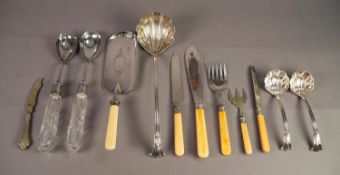 SMALL, MIXED LOT OF ELECTROPLATED CUTLERY, comprising: MAPPIN & WEBB SOUP LADLE WITH SHELL SHAPED