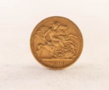 QUEEN VICTORIA 1896 GOLD HALF SOVEREIGN, London mint, designer's initials T.B. for Thomas Brock (F)