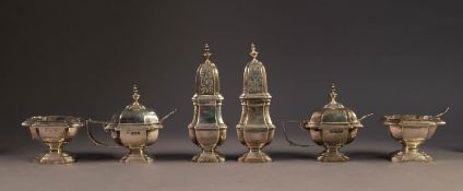 EARLY 20th CENTURY SILVER SIX PIECE CONDIMENT SET of good weight, comprising a pair of