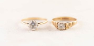 9ct GOLD RING claw set with a solitaire white stone, London 1981, 1.8 gms, ring size Q/R and a 9ct