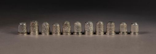 COLLECTION OF TEN SILVER THIMBLES, including four with Chester hallmarks, 1.4oz, (10)