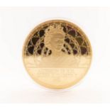 ?ACCESSION OF HM QUEEN ELIZABETH II 1952 GOLD PLATED LARGE MEDALLION, ISSUED IN 2016, 10cm diameter,