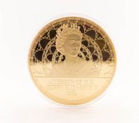 ?ACCESSION OF HM QUEEN ELIZABETH II 1952 GOLD PLATED LARGE MEDALLION, ISSUED IN 2016, 10cm diameter,