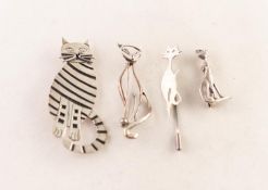 LARGE SILVER STYLISED STRIPED CAT BROOCH, in seated pose, 2 3/4in (7cm) high, maker's mark T.S.,