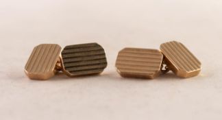 PAIR OF HEAVY 9ct GOLD DOUBLE OBLONG CUFFLINKS with fluted tops with canted corners, Birmingham