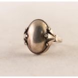 GEORG JENSEN SILVER RING with cabochon oval top with collet surround and three strand fan shaped