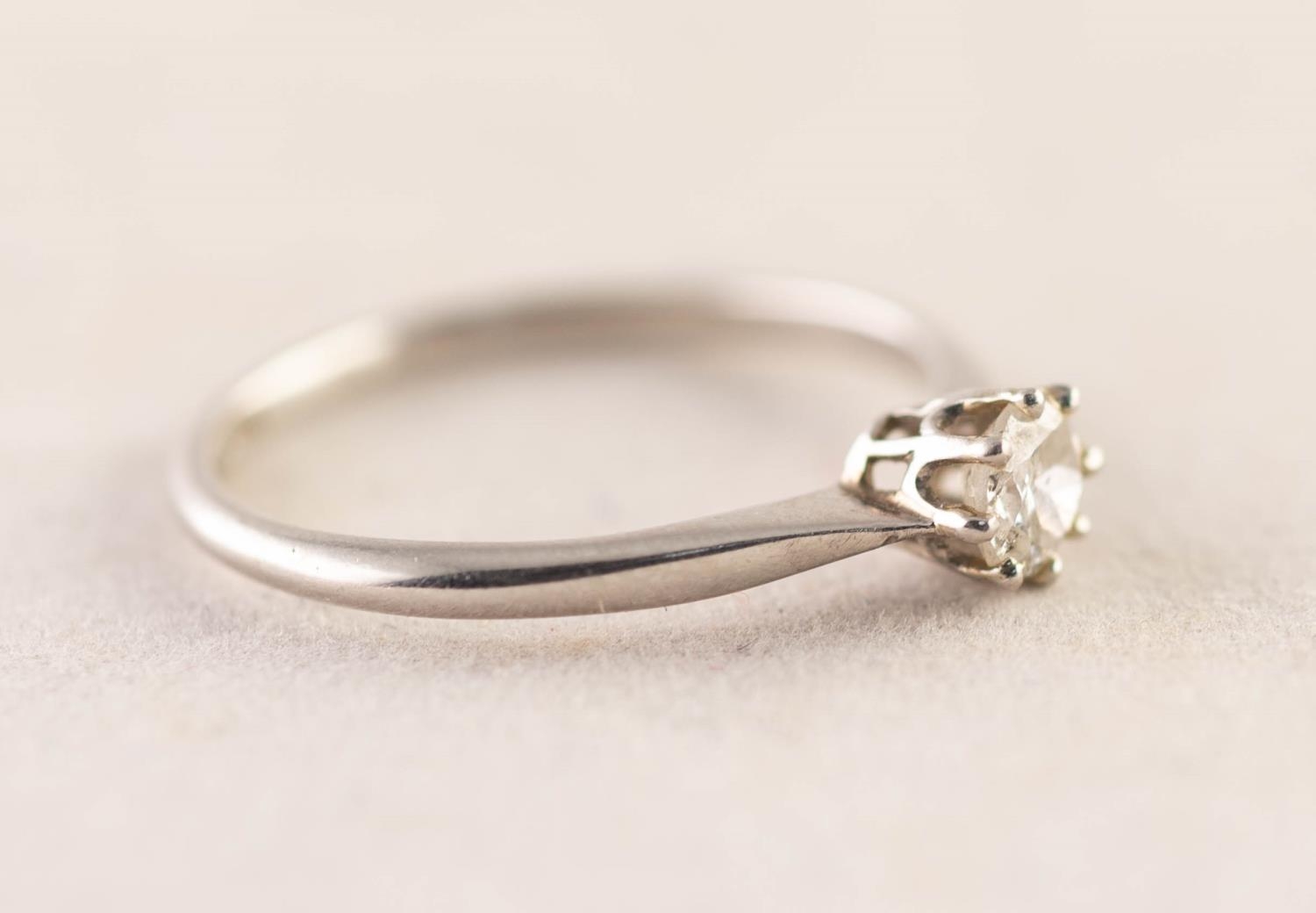 PLATINUM RING WITH A ROUND BRILLIANT CUT SOLITAIRE DIAMOND, in an eight claw setting, - Image 2 of 3