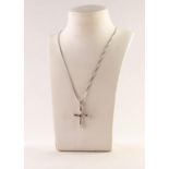 18ct WHITE GOLD FINE BOX LINK CHAIN NECKLACE, 18in (45.7cm) long and the 18ct WHITE GOLD TEAR SHAPED