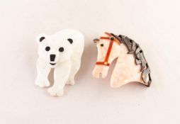 LEA STEIN, PARIS, MODERN MOTTLED WHITE AND BLACK PLASTIC TOM BEAR BROOCH, 3in (7.6cm) high and