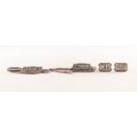 PAIR OF SILVER AND MARCASITE T BAR CUFFLINKS, the open work oblong tops framing the initials M.W.S.,