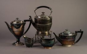 GEORGIAN STYLE ELECTROPLATE TEA AND COFFEE SET OF FOUR PIECES, oval and semi gadrooned, THE TEAPOT