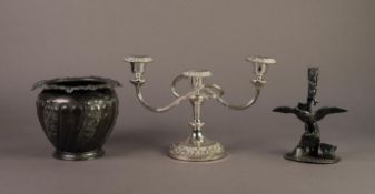 THREE PIECES OF ELECTROPLATE, comprising: VICTORIAN JARDINIÈRE, with pierced vine border and