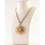 CIRO SWISS GOLD PLATED PENDANT WATCH, in openwork stylised flower head mount, 17 jewels incabloc