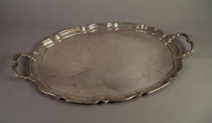 PRE-WAR SILVER OVAL TWO HANDLED TRAY with pie-crust border, Sheffield 1936, 74 ozs