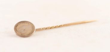 STICK PIN with William IV 1834 tiny THREE-HALFPENCE SILVER COIN (for Colonial use), (EF but