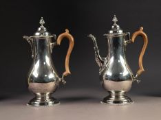 PAIR OF GEORGIAN STYLE SILVER PEDESTAL CAFÉ AU LAIT POTS BY NAYLER BROTHERS, each with domed