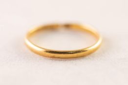 22ct GOLD WEDDING RING, (cut), Birmingham 1935, 2 gms, ring size approximately O