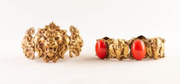 ASKEW, LONDON, GILT METAL ELEPHANT'S HEAD FLEXIBLE BRACELET, the four elephant's heads