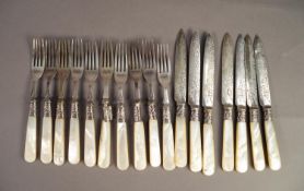 SEVEN PAIR OF ELECTROPLATED FRUIT KNIVES AND FORKS, AND THREE EXTRA FORKS, all with engraved