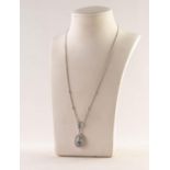 18ct WHITE GOLD, DIAMOND AND AQUAMARINE NECKLACE, the fine chain necklace collet set with four