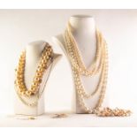 ELEVEN VARTIOUS SINGLE STRAND CULTURED, SIMULATED AND FRESHWATER PEARL NECKLACES AND BRACELETS, with