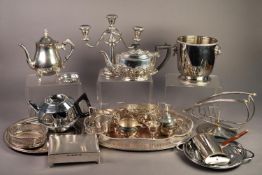 MIXED LOT OF ELECTROPLATE, to include: THREE PIECE TEA SET, THREE PIECE COFFEE SET, TWIN BRANCH