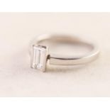 CHRISTOPHER WHARTON 2008 HALLMARKED PLATINUM RING SET WITH BAGUETTE CUT SOLITAIRE DIAMOND, .72ct,