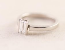 CHRISTOPHER WHARTON 2008 HALLMARKED PLATINUM RING SET WITH BAGUETTE CUT SOLITAIRE DIAMOND, .72ct,