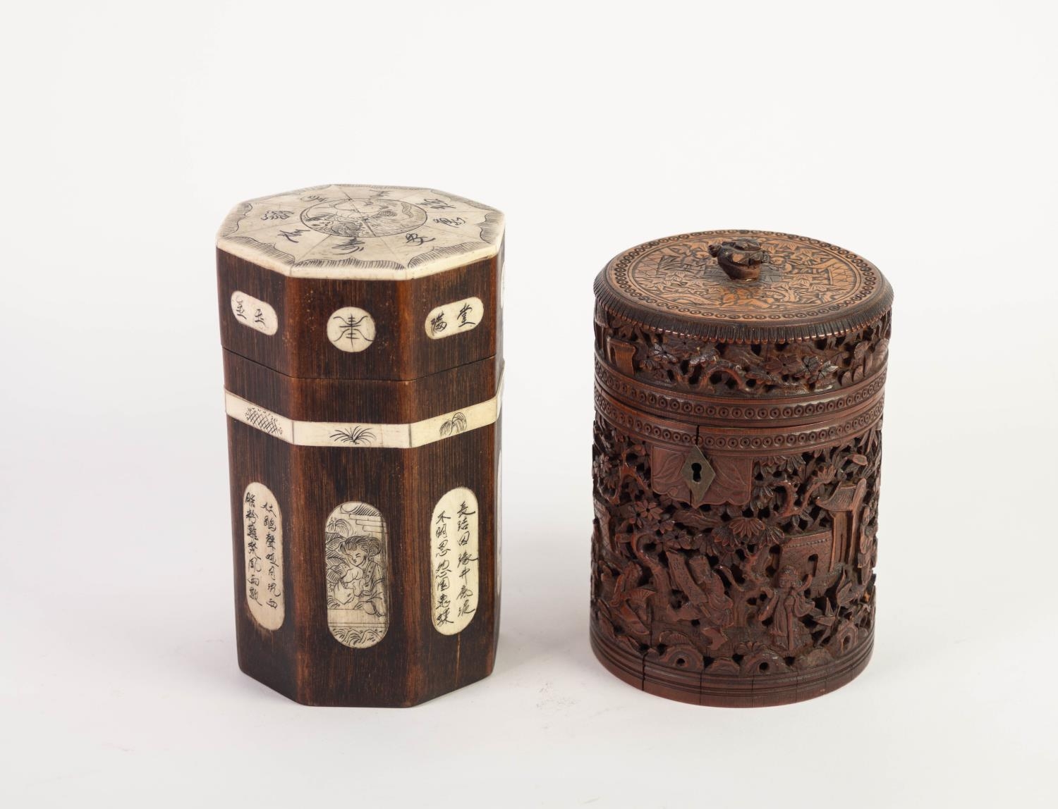 LATE NINETEENTH/ EARLY TWENTIETH CENTURY CHINESE CARVED BAMBOO BOX AND COVER, of typical form, - Image 2 of 2