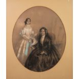 UNATTRIBUTED (VICTORIAN SCHOOL) OVAL PASTEL ON BUFF COLOURED PAPER Portrait of a mother and daughter