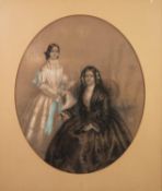 UNATTRIBUTED (VICTORIAN SCHOOL) OVAL PASTEL ON BUFF COLOURED PAPER Portrait of a mother and daughter