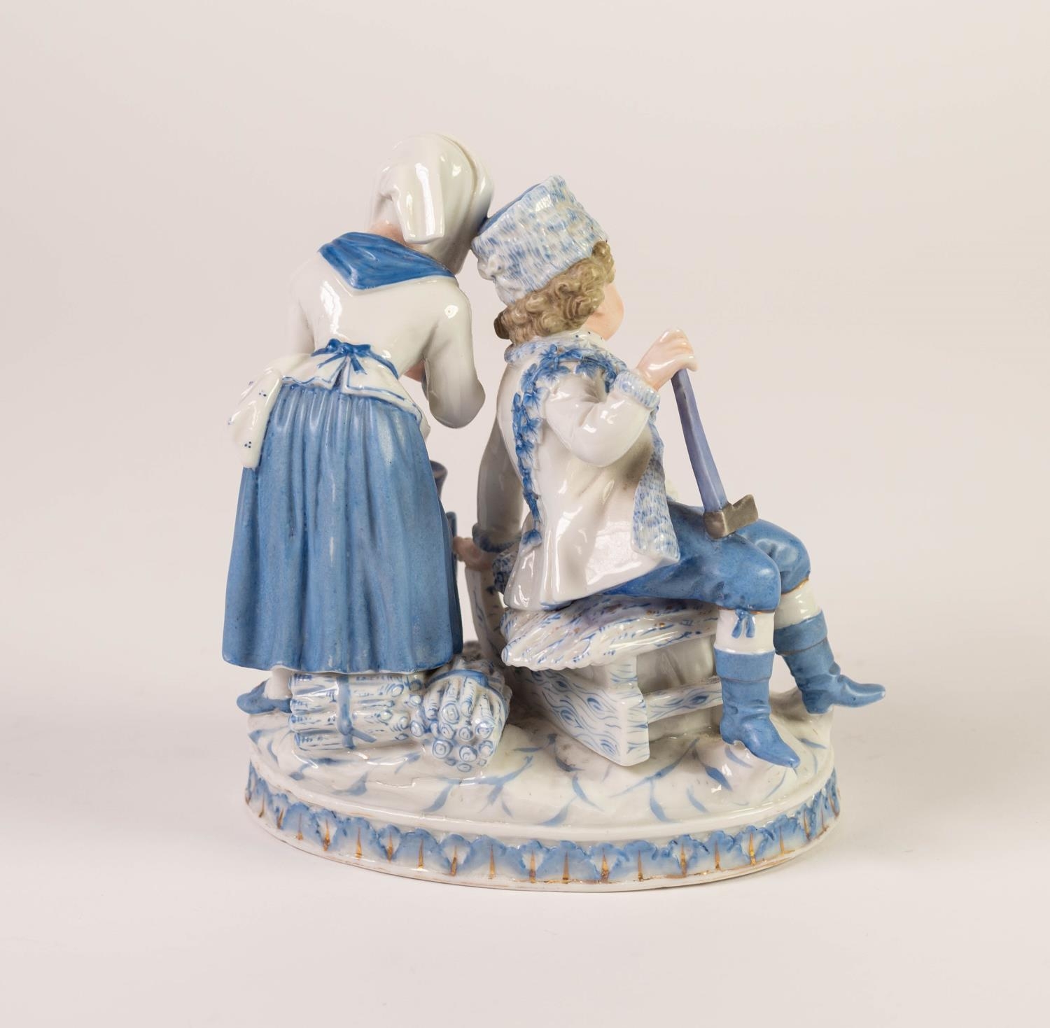 19th CENTURY GIULIO RICHARD, MILAN, PORCELAIN GROUP EMBLEMATIC OF WINTER, possibly from a set of - Image 2 of 3