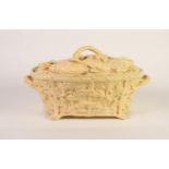 VICTORIAN MOULDED POTTERY TWO HANDLED ?CANEWARE? GAME PIE DISH WITH COVER AND LINER, of oval form,