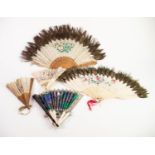 COLLECTION OF FIVE ORIENTAL FANS, comprising: a GOUACHE PAINTED EXAMPLE, decorated to one side