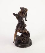 LATE 20th CENTURY BRONZED WHITE METAL FIGURE OF A DANCING GIRL with long trailing hair, stamped F.N.