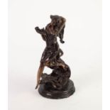 LATE 20th CENTURY BRONZED WHITE METAL FIGURE OF A DANCING GIRL with long trailing hair, stamped F.N.