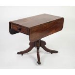 EARLY NINETEENTH CENTURY FIGURED MAHOGANY PEDESTAL PEMBROKE TABLE, of typical form with rounded